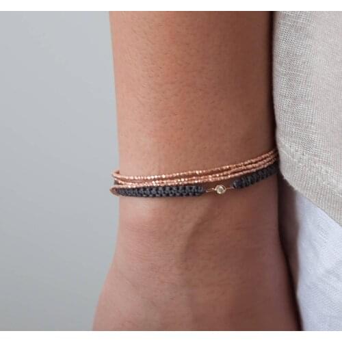 Rose Gold Bracelet, Triple wrap beaded bracelet, wrap bracelet