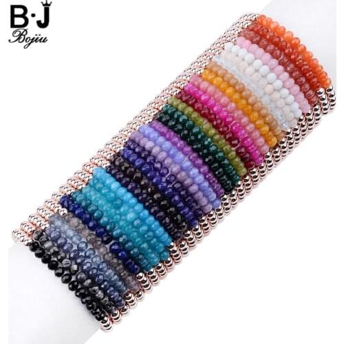 BOJIU 25 Colors Natural Quartz Hematite Stone Bracelets For Women Elastic Pink Red Blue Black White Purple Beads Bracelet BC279