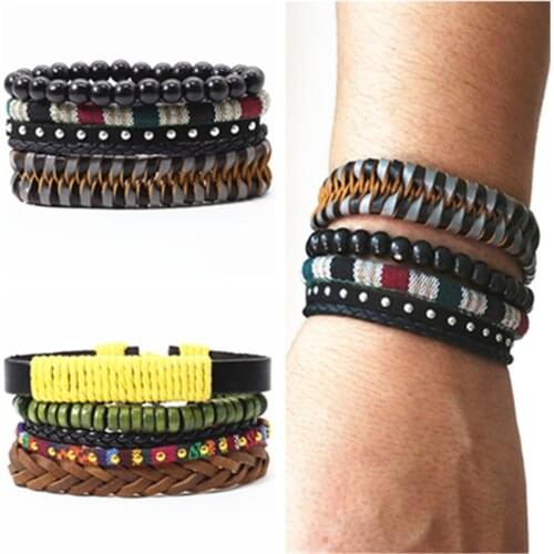 Hip hop Bracelets Punk Charm Handmade Woven Leather Men Bracelets Women Vintage Bangle Male Homme Men Jewelry Accessories