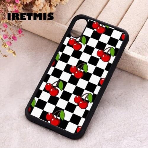 Iretmis 5 5S SE 2020 phone cover cases for iphone 6 6S 7 8 Plus X Xs Max XR 11 12 MINI Pro Soft Silicone TPU Cherry Checkers