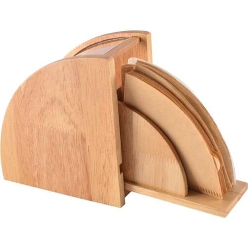 Wooden Coffee Filter Holder Hand Drip V60 Coned Filter Paper Dispenser Rack Filters Container Storage Box with Dustproof Cover