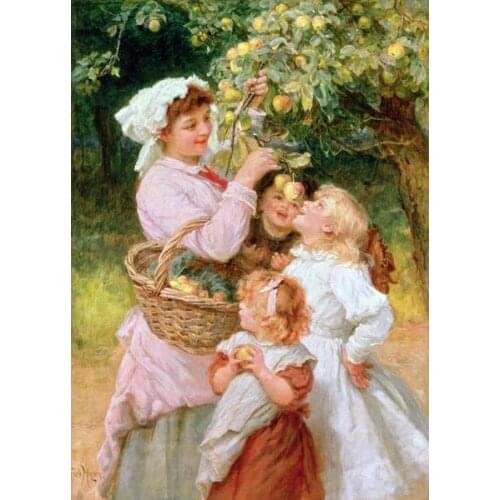 Baby Children pick apples Needlework,embroidery,DIY people Aide Cross stitch kits,Pattern counted Cross-Stitching home decor