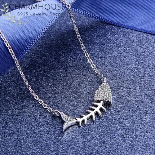 CZ Zircon Crystal Necklaces For Women S925 Sterling Silver Fish Bone Pendant & Necklace Collier Choker Femme 2020 Trendy Jewelry