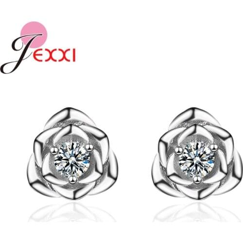 Hot Sale Women 925 Sterling Silver Metal Cubic Zircon Stud Earrings Daily Korean Concise Sweet Ear Jewelry Bijoux Gift