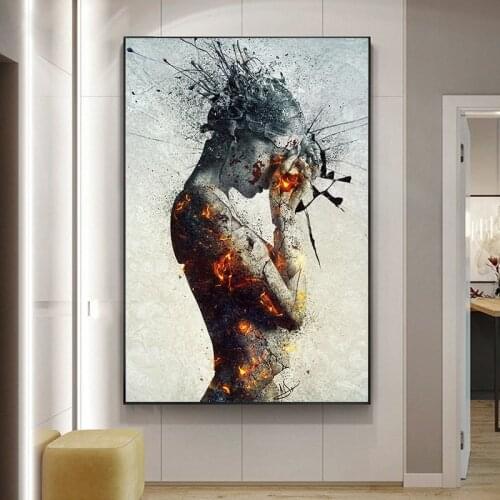 Abstract Burning Girl Canvas Paintings Posters and Prints Woman Portrait Wall Art Modular Pictures for Living Room Home Decor