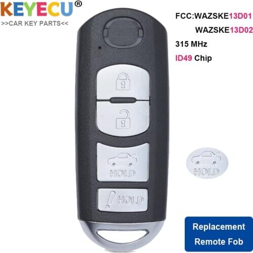 KEYECU Smart Remote Key for Mazda 3 6 2014 2015 2016, Miata, Fob 4 Buttons - FSK 315MHz - 662F-SKE13D01 SUV SKE13D-01 USA Alarm