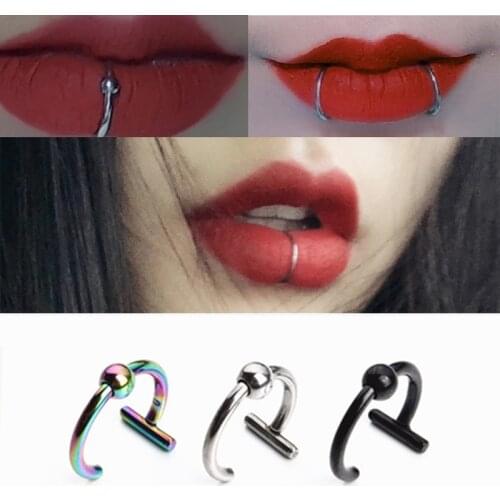 Simple Fake Nose Ring Septum Helix Nostril Piercing Labret Lip Fake Piercing Titanium Cartilage Fake Earrings Hoop
