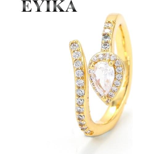 EYIKA Trendy Water Drop Zircon Snake Shape Open Rings Gold Silver Plated Women Elegant Wedding Engagement Party Jewelry Gift