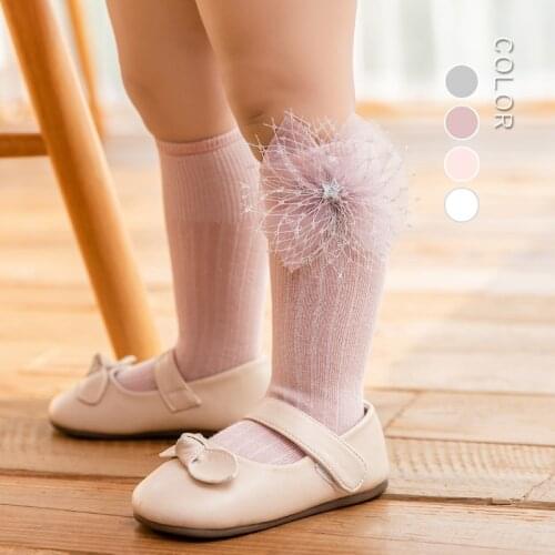 Baby Newborn Girls Bow Knot Lace Socks Solid Cotton Soft Leg Warmer Infant Toddler Winter Autumn Knee High Socks 0-3Y
