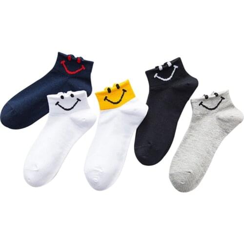 5 Pairs Womens Ankle Socks Summer Autumn Casual Funny Smile Face Socks Woman Cotton Calcetines Ladies Kawaii Cute Girls Socks