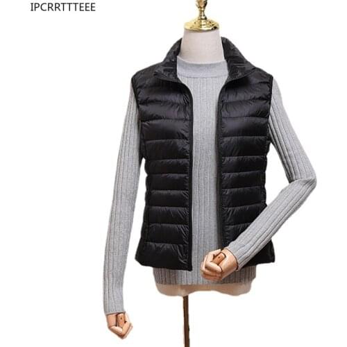 New Women Vests Autumn Winter Ultra Light White Duck Down Vest Female Slim Sleeveless Jacket Women Windproof Warm Waistcoat