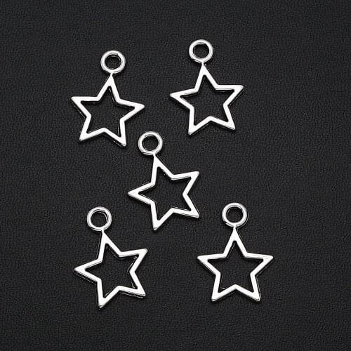 20PCS/Lots 17x22mm Antique Silver Plated Mini Star Charm Alloy Metal Hollow Pendants For DIY Jewelry Making Findings Crafts