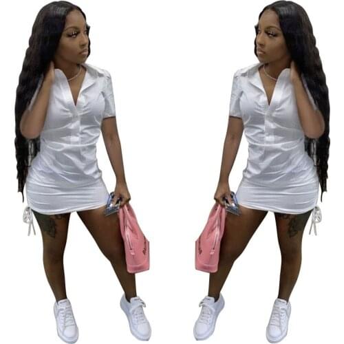 Somoshein S-2XL 2021 Summer Women Clthing Fashion White Shorts Sleeve Shirring Sexy Mini Shirt Dress Wholesale Dropshopping