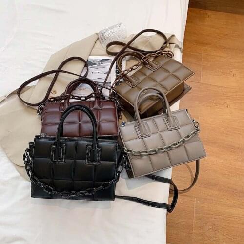 Vintage Checker Pattern Crossbody Shoulder Bag PU Leather Solid Color Handbags Elegant Ladies Handbag Shoulder Bag