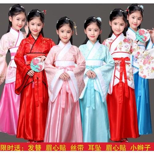 Traditional Chinese Dance Costumes for Girls Ancient Opera Tang Dynasty Han Ming Hanfu Dress Child Clothing Folk Dance Children