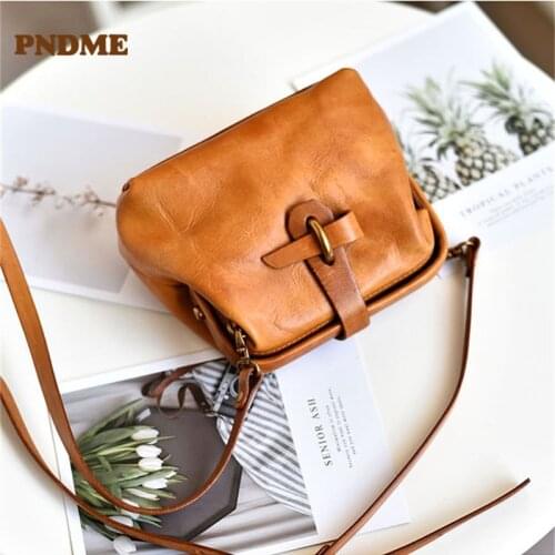 Retro fashion Genuine leather handmade mini doctor bag natural first layer cowhide soft leather shoulder messenger small bag