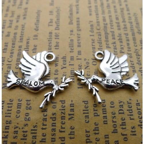 10 pieces/lot 20*22mm PEACE SHALOM word Peace dove charm Necklace pendant Bracelet Key chain Antique silver color Metal jewelry