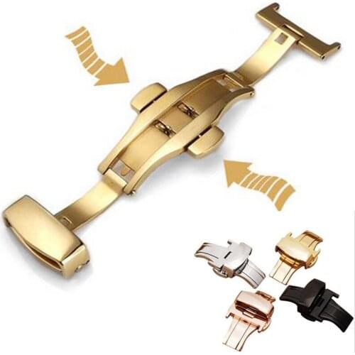 10pcs/lot Automatic Double Click Butterfly Buckle Watch Push Button Fold Deployment Clasp Silver Watchband Strap 18/20/22mm