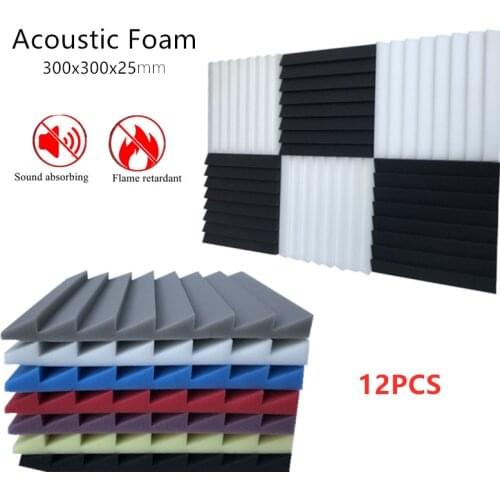 12Pcs 300x300x25mm 7Colors Studio Acoustic Foam Flame Retardant Soundproof Foam Sound Absorption Treatment Panel Sound Sponge