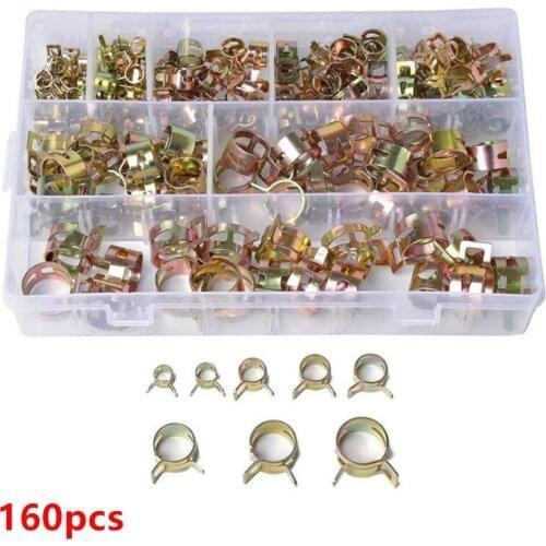 160Pcs/set Vacuum Spring Band Fuel Hose Clips Silicone Pipe Clamp Reusable Optional Clamp 6-17mm Air Tube Clamps Fastener Kit