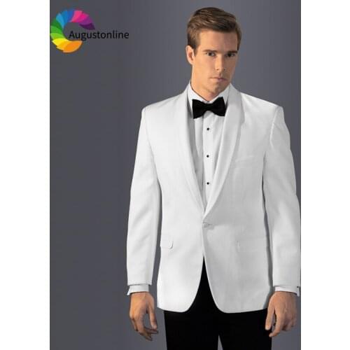 2019 Slim Fit White Shawl Lapel Men Suits For Wedding Formal Costume Groom Wear Prom Tuxedo Best Man Blazer Traje Hombre 2Piece