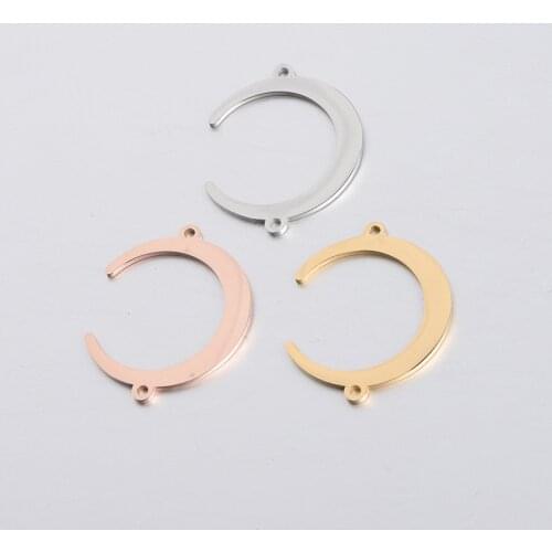 50pcs 25*30mm Gold/Rose gold Color Stainless steel Material mirror finish Moon Connector Charm for DIY Handmade Jewelry Making
