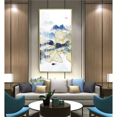 Abstract Blue sky Golden geeses Mountain range landscape Modern Wall Art Decorative Picture Canvas for porch Living room decor