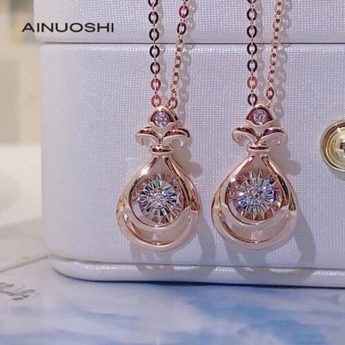 AINUOSHI 18K Gold Round Cut 0.04 Carat Real Diamond Drop shape Dancing Pendant Necklace For Women Anniversary Gift , 18