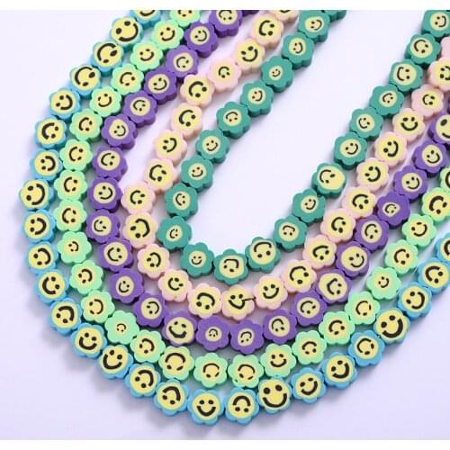 5colors Laugh Face Pattern Printing Flower Shape Beads Polymer Clay Beads Clay Spacer Loose Beads For Necklace Diy Bracelet