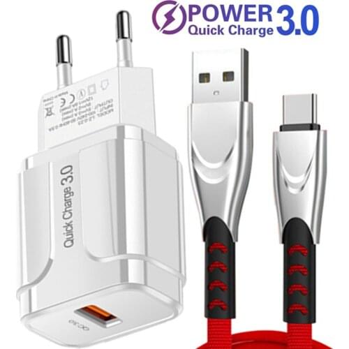 18W USB Fast Charger Quick Charge 3.0 Phone Charger 5A Cable USB Charger QC 3.0 For Xiaomi Poco X3 M3 Samsung S20 Honor 10X Lite