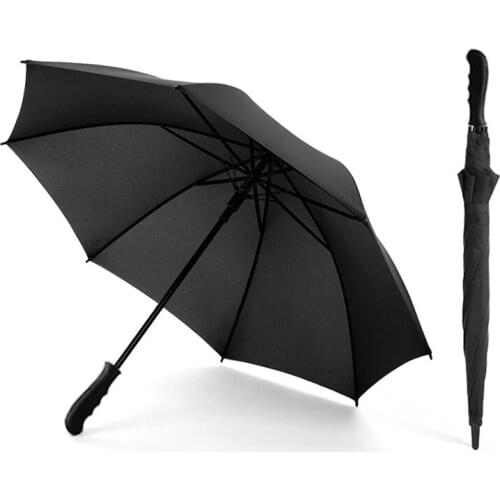 Long Handle Pure Black Business Umbrella Men Travel Rain Umbrella Women Strong Double Windproof Glassfiber Parasol