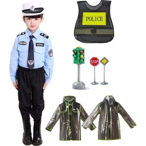 Kids Traffic Police Officer Military Uniforms Cosplay Costume Policeman Set Halloween Carnival Party Cops Role Play Outfits Wear