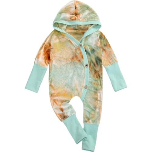 0-24M Newborn Kid baby Boy Girl Clothes Tie Dye Print Romper Long Sleeve Hooded Jumpsuit Cute Sweet Cotton Winter Warm Outfit