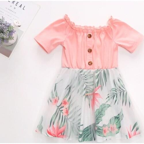 Kids Baby Flower Girl Dress Summer Short Sleeve Lace Tulle Party Dresses Patchwork Floral Mesh Sundress