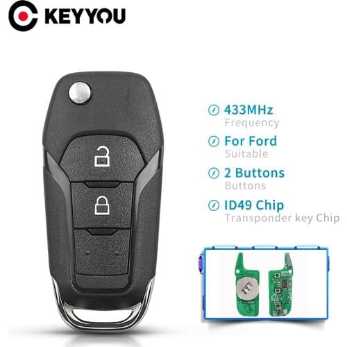 KEYYOU 5pcs EB3T-15K601-BA For Ford Ranger F150 2015 2016 2017 2018 FSK 433MHz ID49 Chip Fob 2 Buttons Flip Remote Car Key