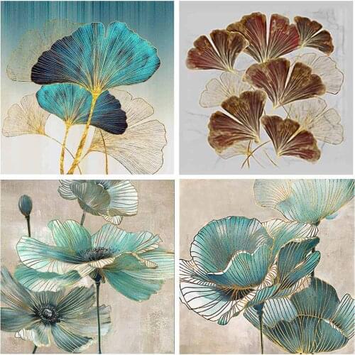 Ginkgo Leaf Stamped Cross Stitch Kits 11CT Printed Embroidery DIY Handmade Needlework Needlepoint Home Decoration 60x60cm