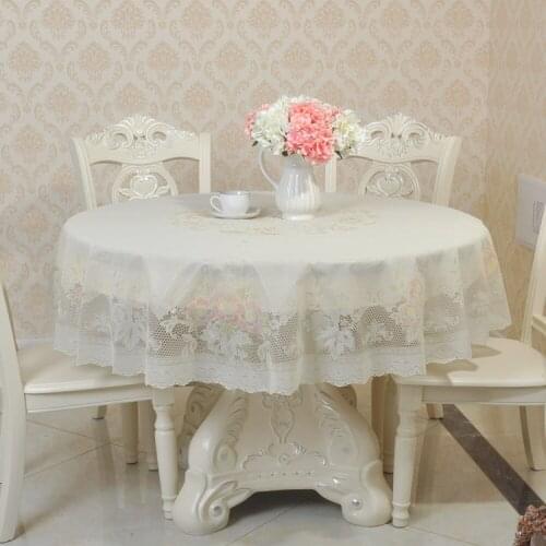 Pvc Round Tablecloth For Table Kitchen Dining Table Cover Plastic Tablecloth Embroidered Waterproof Tablecloth PVC Table Cover