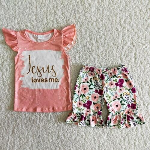 Summer New Style Flutter Ruffle Kids Clothing Set Girl Letters Design Top Match Flowers Shorts Toddlers Short Sleeve Outfit