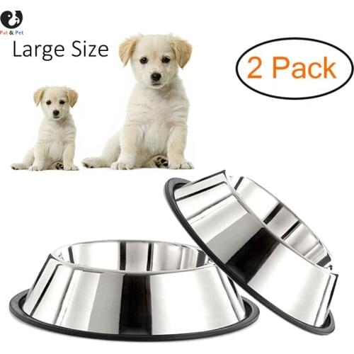 Stainless Steel Dog Bowl with Rubber Base for Small/Medium/Large Dogs, Pets Feeder Bowl and Water Bowl Perfect Choice (Set of 2)