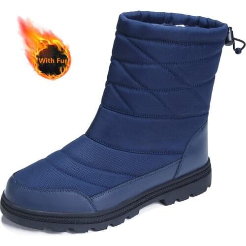 Mens Casual Snow Boots Winter High Warm Plush Cotton Shoes Outdoor Rubber Bottom Non-slip Waterproof Quilted Sneakers for Male