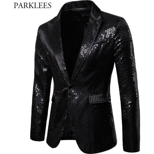 New Fashion Black Sequin Mens Shiny Suit Jacket 2019 One Button Blazer for Male Nightclub Singers Stage Dress Chaqueta Hombre