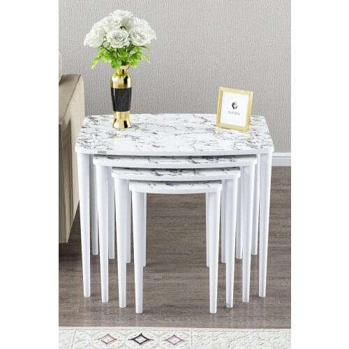 Zigon Coffee Table Set 4 pcs coffee coffee table modern marble looking mdf coffee table