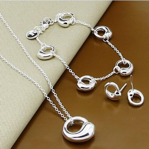 New 925 Silver Bracelet Necklace Earrings Jewelry Set Tai Chi Three Piece Set WomenS Water Drop Silver Necklace Bracelet Earrin