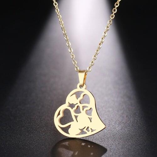 DOTIFI Stainless Steel Necklace For Women Lovers Heart Hollow Combination Gold Silver Color Pendant Necklace Engagement Jewelry