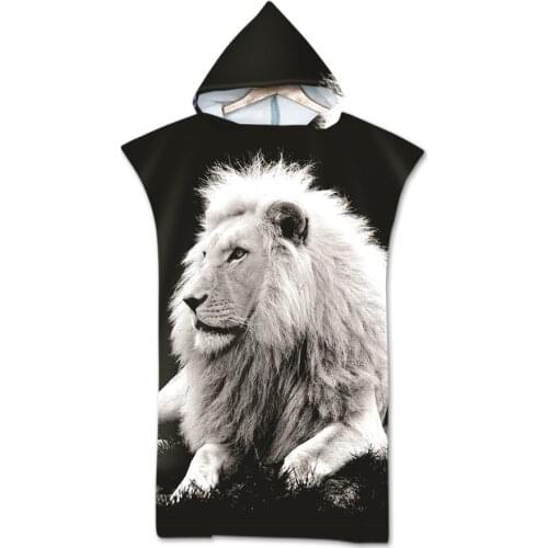 3D Printed Hooded Beach Towel Microfiber Animal Lion Changing Bath Robe Poncho Surf Towel for Swimming Beach Soft Adult Bathrobe