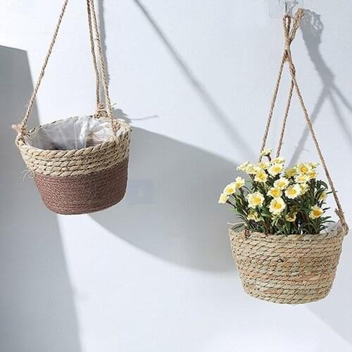 Hanging Flower Pot Basket Straw Hanging Planter Basket Woven Storage Handmade Indoor Planter Pot Flower Holder For Home Decor