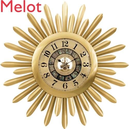 Living Room Affordable Luxury Yellow Pure Copper Wall Clock Home Modern Creative Cool Art Fashion Clock Restaurant Villa