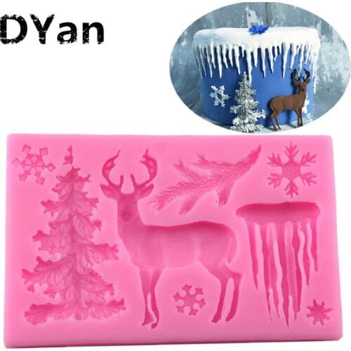 Christmas Deer Silicone Mold Icicle Snowflake Chocolate Candy Molds Fondant Cake Decorating Tools Kitchen Baking Moulds A1359
