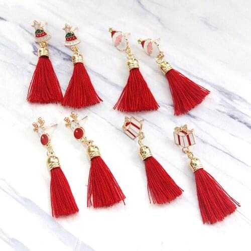 Santa Claus Christmas Gift Tree Christmas Elk Antler Star Crystal Tassel Earrings Suitable for Female Friends Christmas Gifts