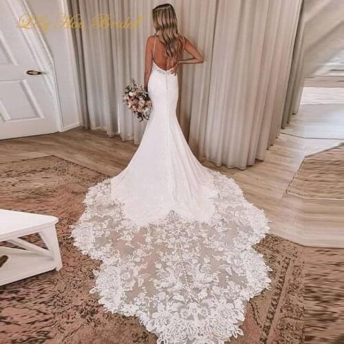 Sexy Backless Mermaid Wedding Dresses Spaghetti Straps Sleeveless Lace Appliques Elegant Bridal Gowns Custom Made